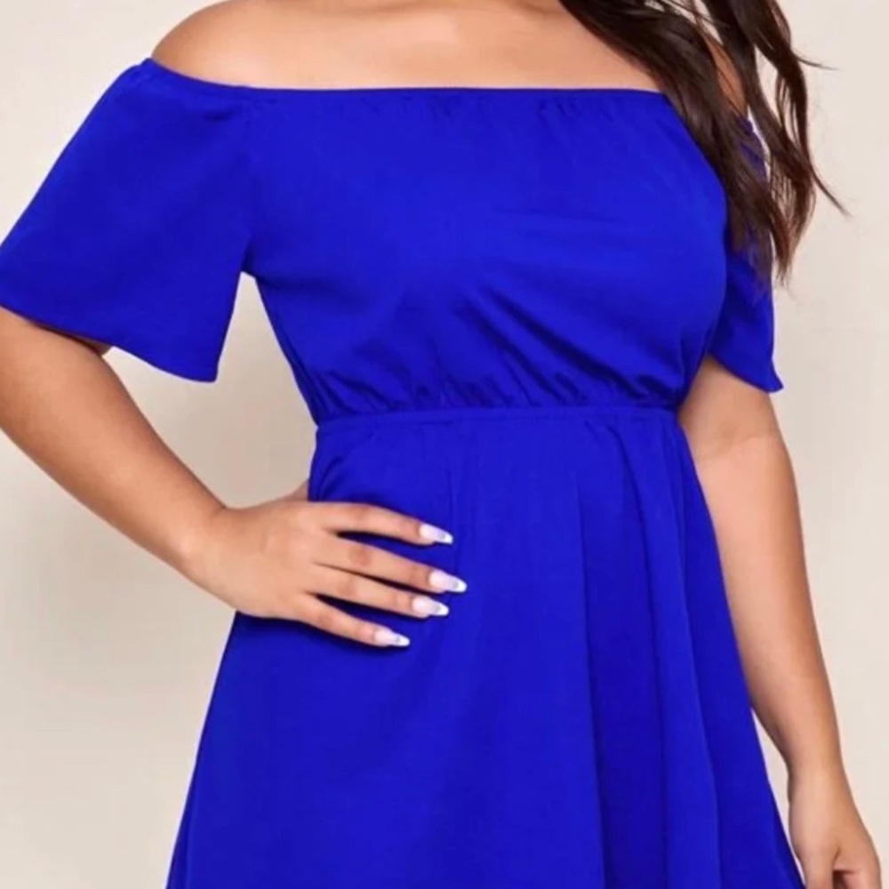 Bright blue off shoulder dress 0X new